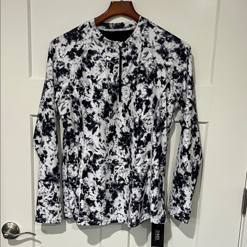 NWT Daci Black & White Tie-Dye Half-Zip Swim Shirt Sz XXL